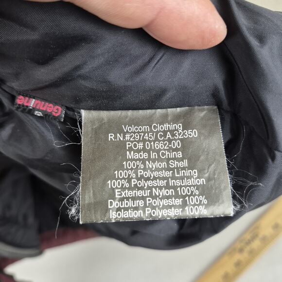 Volcom Women's L Puzzled Jkt. Insulated Snowboard Ski Burgundy Winter Coat Hood - Picture 8 of 11